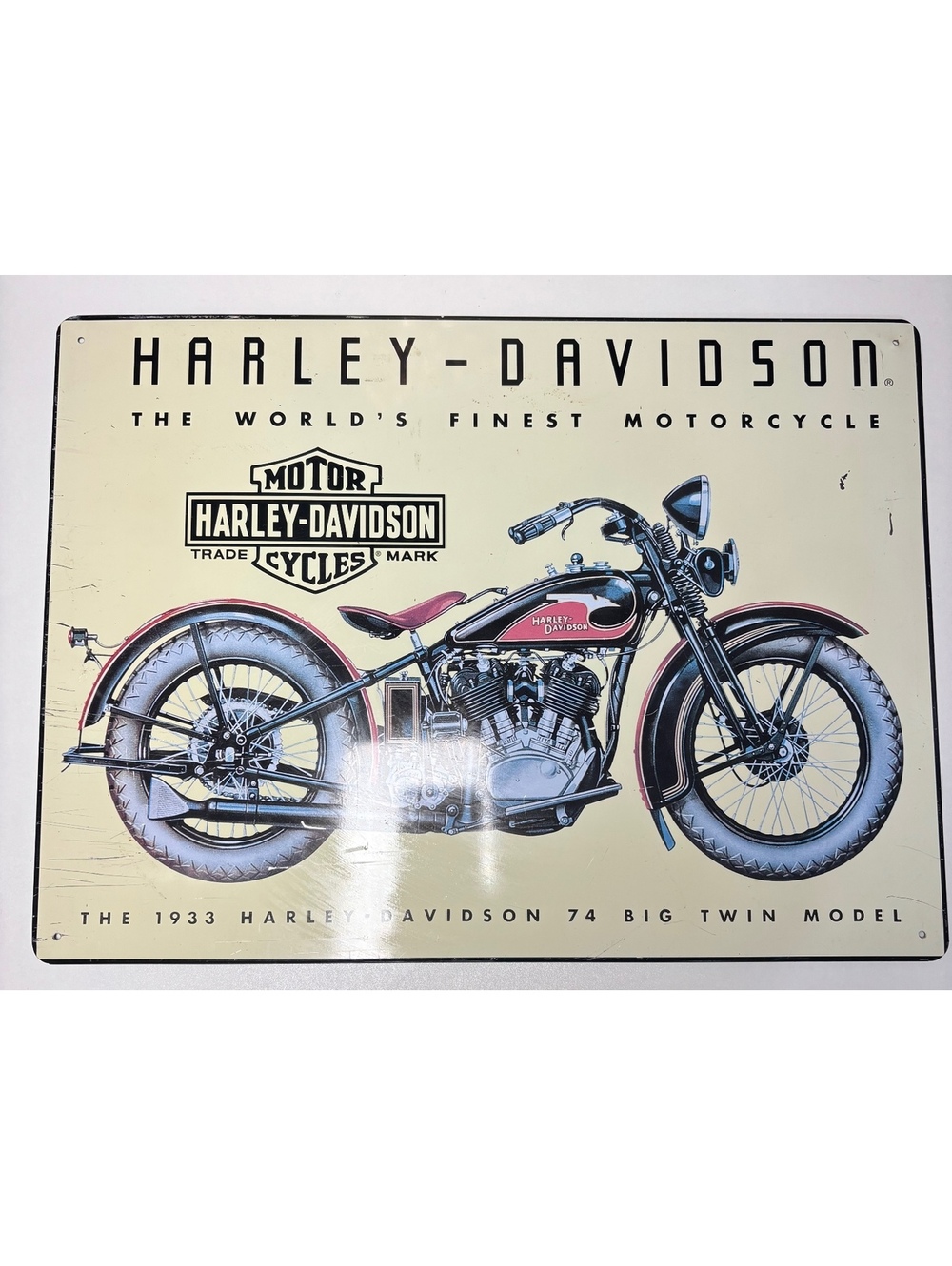Vintage 2001 Harley-Davidson 1933 74 Big Twin Motorcycle Metal Sign man cave